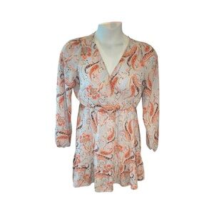 Jun & Ivy Paisley Print Wrap Dress Size L Coral Blue Flowy